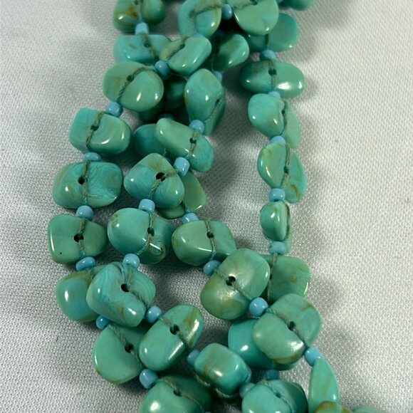 Faux Turquoise 4 Tier Oval Pendant Necklace Chippy Statement Silver Tone 16-19" - Picture 6 of 12